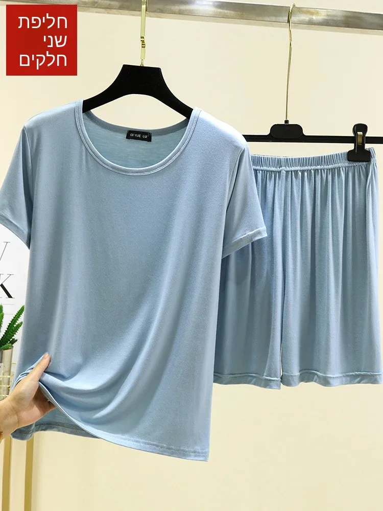 Modal Home Clothes Set Summer round Neck Short Sleeve Women's Casual Outerwear Top Shorts Two-Piece Set Comfortable Breathable