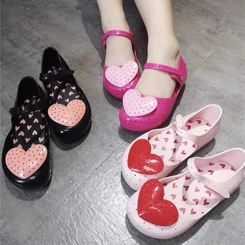 

Mini Melissa New Style Valentine's Day Children Summer Roma Sandals Heart Design Girl Fashion LOVE Jelly Shoes Kids Beach Sandal