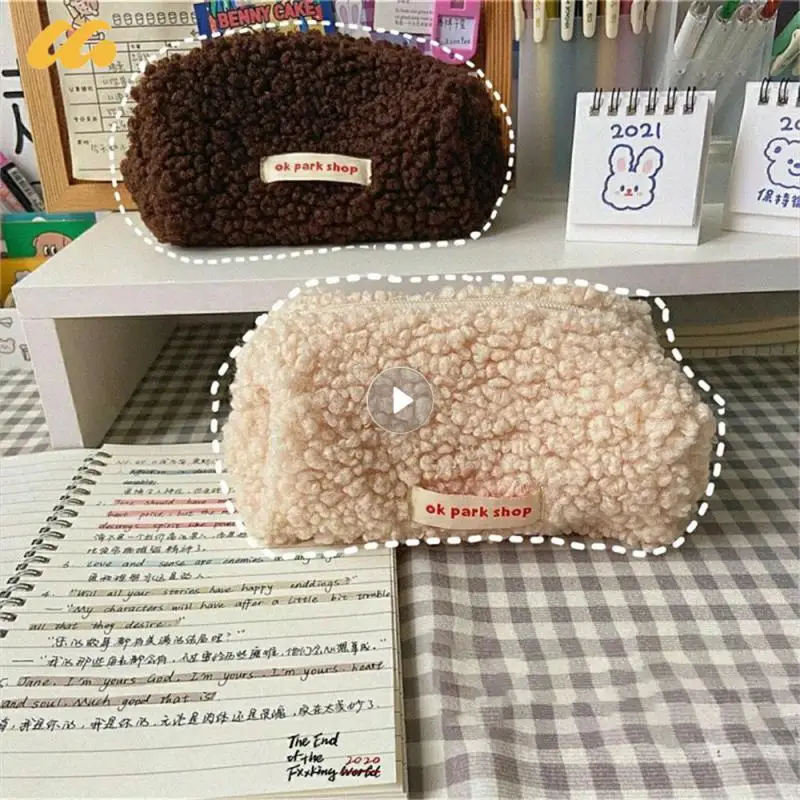 Pencil Case Lamb Hair Cosmetic Bag Plush Storage Cute Stationery Bag Large Capacity Travel Cosmetic Bag Makeup Organizer Storage