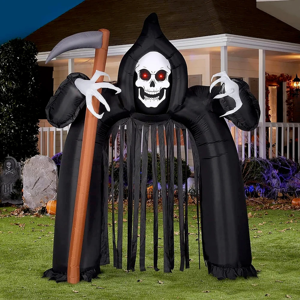 Halloween inflável Grim Reaper Archway, luzes LED, Blow Up, decoração ao ar livre, festa em casa, quintal, gramado, tamanho grande, 10FT