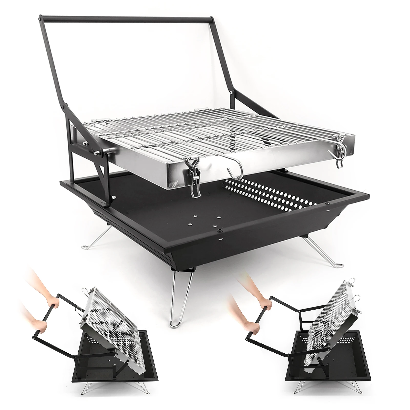 Portable Barbeque Outdoor Courtyard Camping Revolving Grid Rotatable BBQ Grill With Manual Flip Function For BBQ Enthusiasts