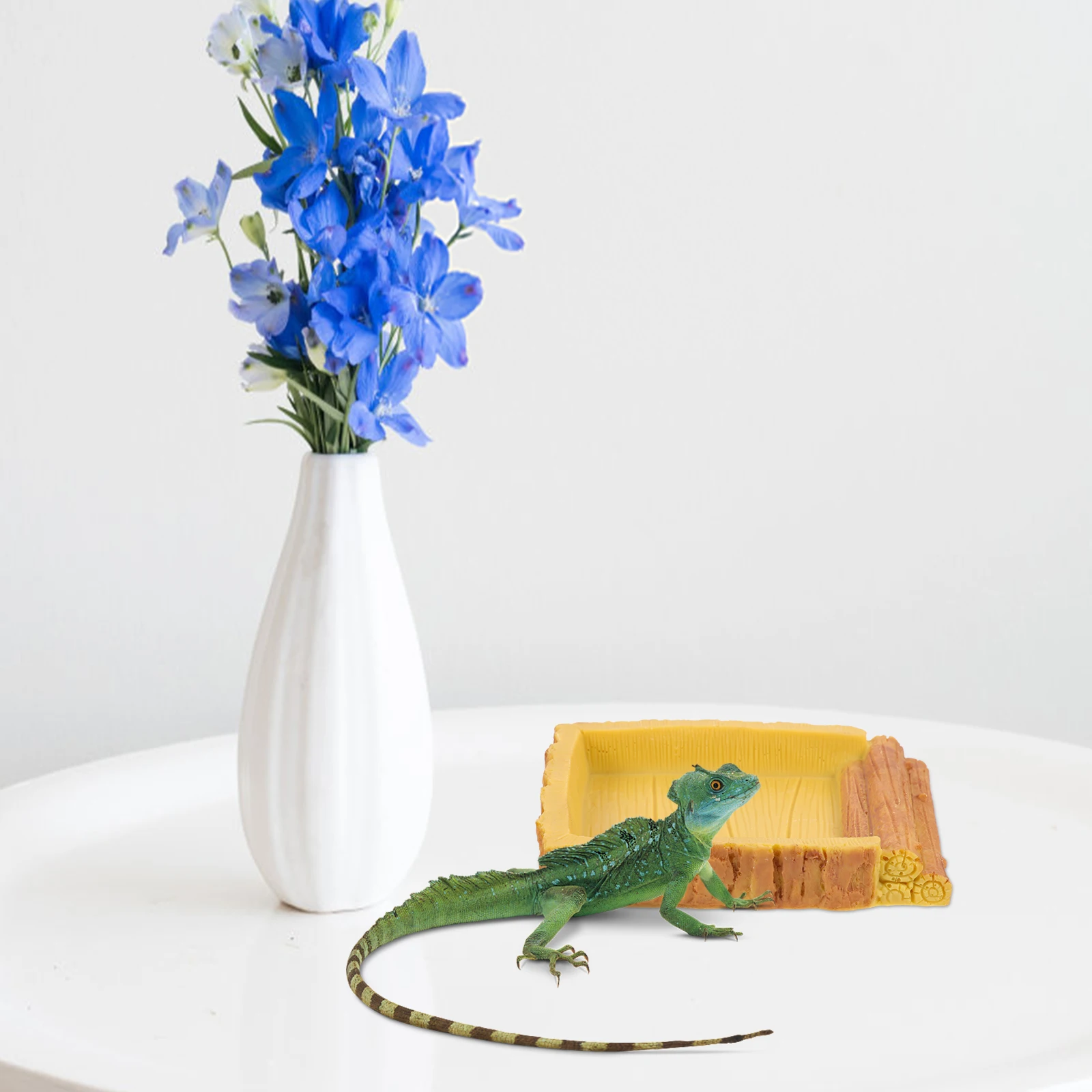

Reptile Drinking Basin Snake Water Bowl Turtle Feeding Dish Pet Terrarium Container Resin Material Long Life Practical Durable