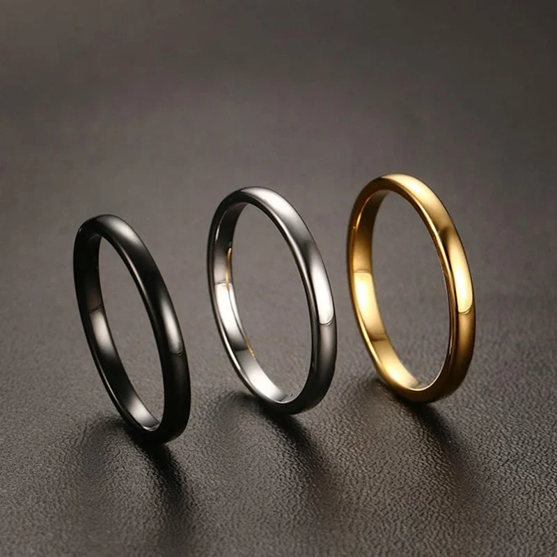 Female 2mm Width Small Ring Quality Tungsten Carbide with Gold Gun Black Plated Wedding Ring for Women Size 6 7 8 9 10 11