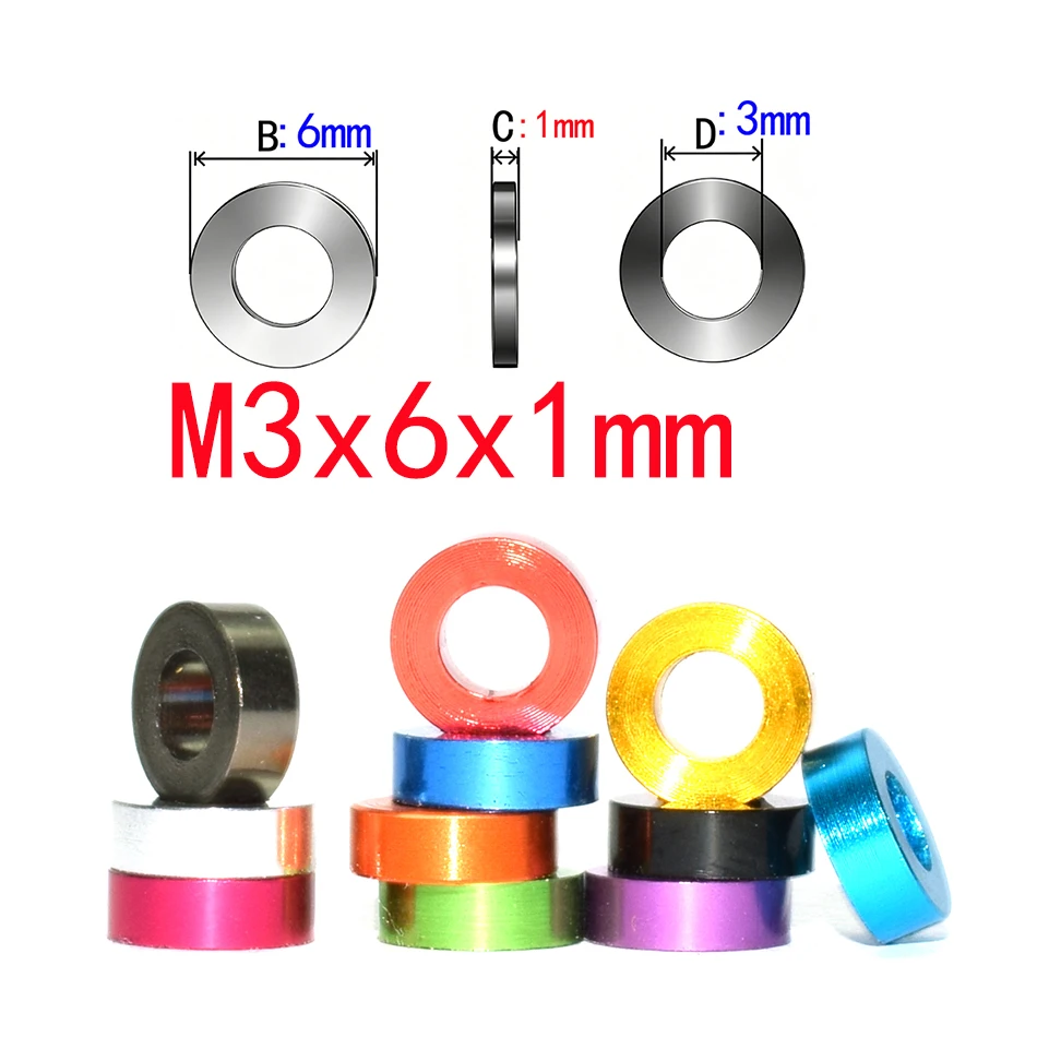 M3x6x1mm(50pcs) Plain 6061 Aluminium Washers, CNC Machined Shims for RC Car, UAV and Industrial Equipment HHX