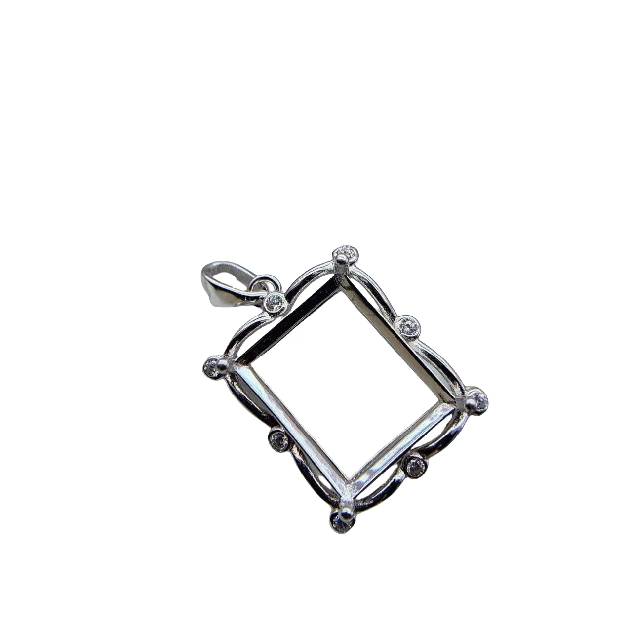MeiBaPJ Inlay Rectangular 10*12mm S925 Sterling Silver DIY Empty Pendant Holder for Women Fine Weddings Jewelry Free Delivery