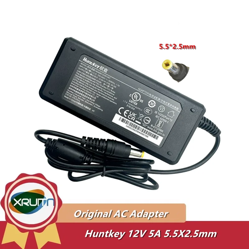 オリジナル-huntkey-hka06012050-0a7-hka06012050-7f-12v-5a-60-ワット-ac-アダプタ充電器ラップトップモニター用電源-55-25-ミリメートル