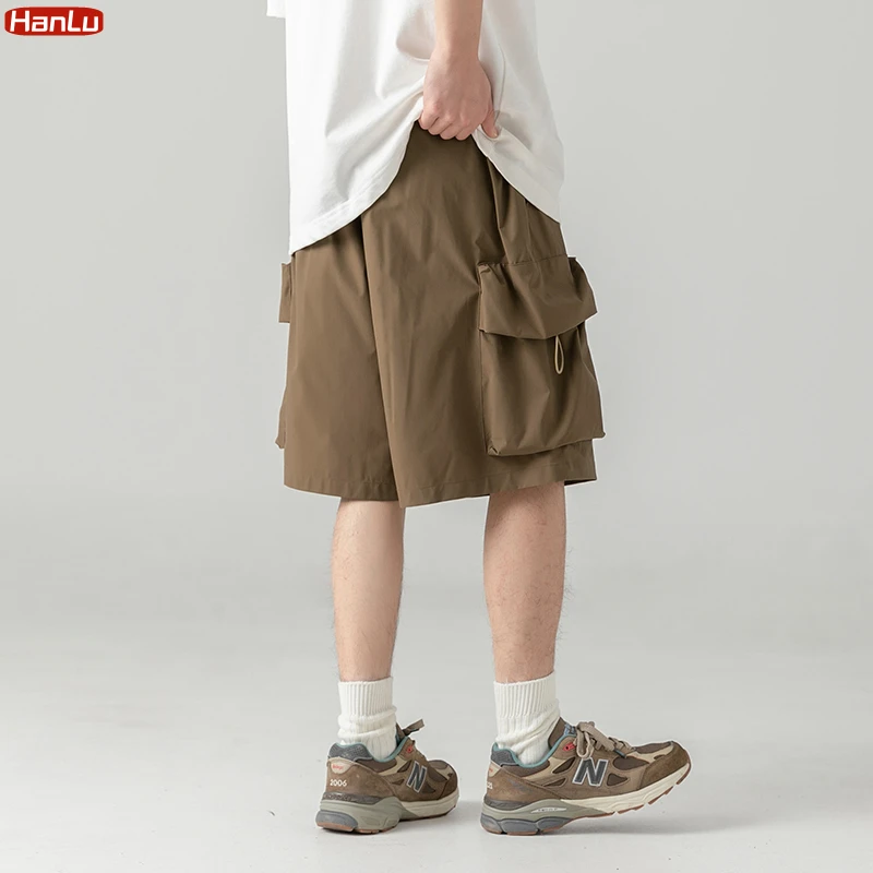 2024 Summer New Japanese Style Large Size Thin Shorts Men Loose Knee Cargo Shorts Hip Hop Streetwear Męskie krótkie spodnie