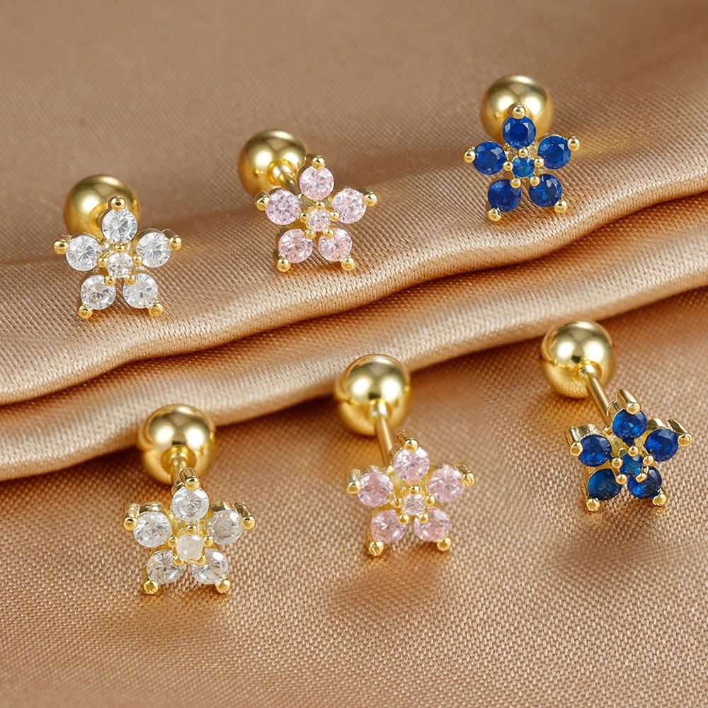 European American Water Drop Hoop Earring Woman Exquisite Simple Flower Multicolor Zircon Ear Piercing Earring Statement Jewelry