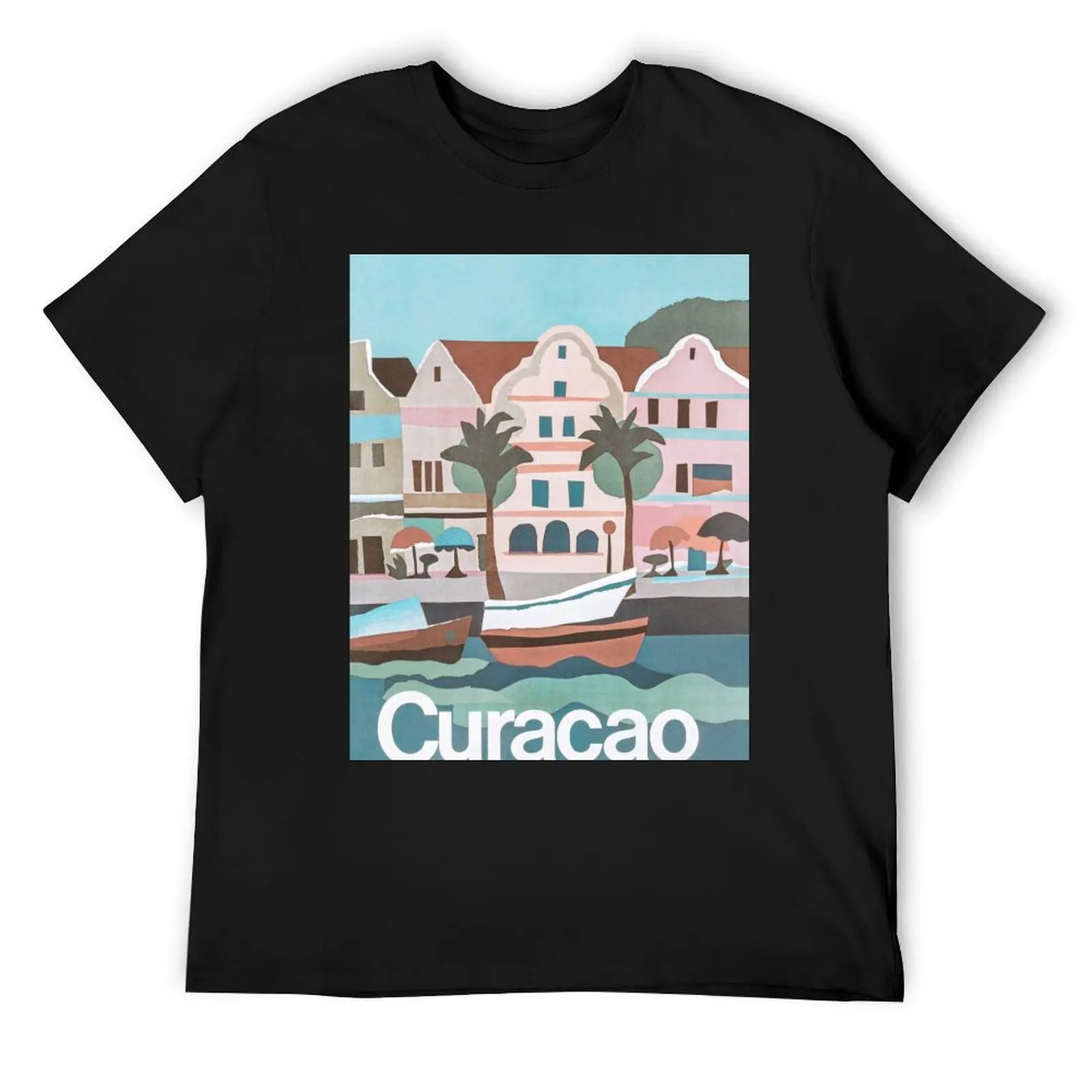 

Curacao Retro Vintage Travel Poster T-Shirt basketball graphic tees korean fashion mens workout shirts