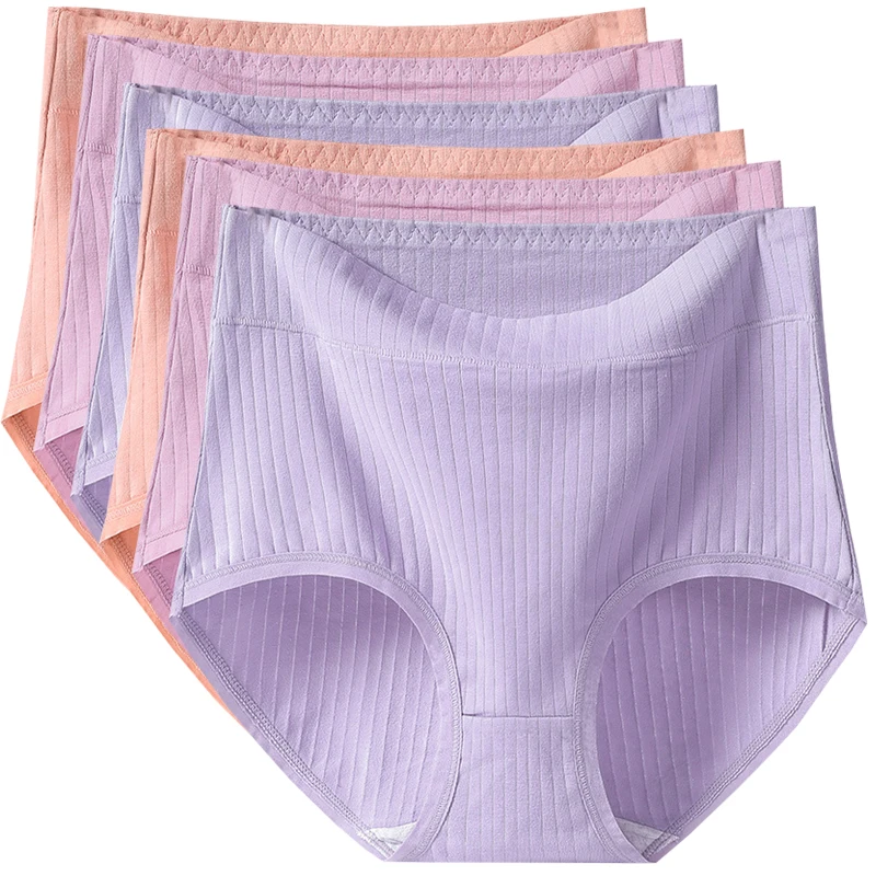 

6pcs Women Panties Plus Size Solid Underwears Breathable Underpant Lady Elasticity Panty Cotton Female High Waist Comfort Briefs