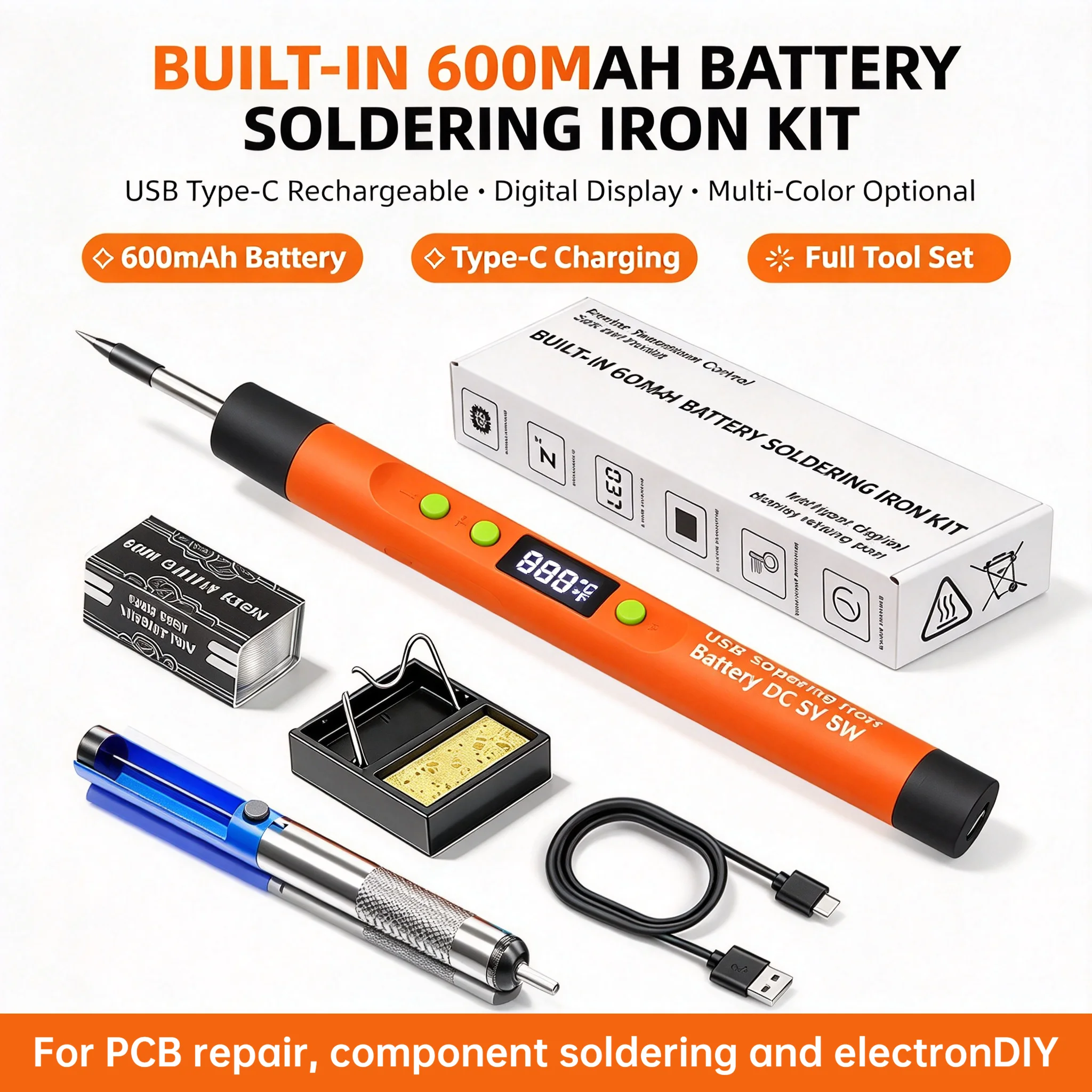 HZOMFEQBF Digital Constant Temperature Soldering Iron Kit USB Power Pen-Style Welding Tool Set with Solder Wire Stand Cleaning S
