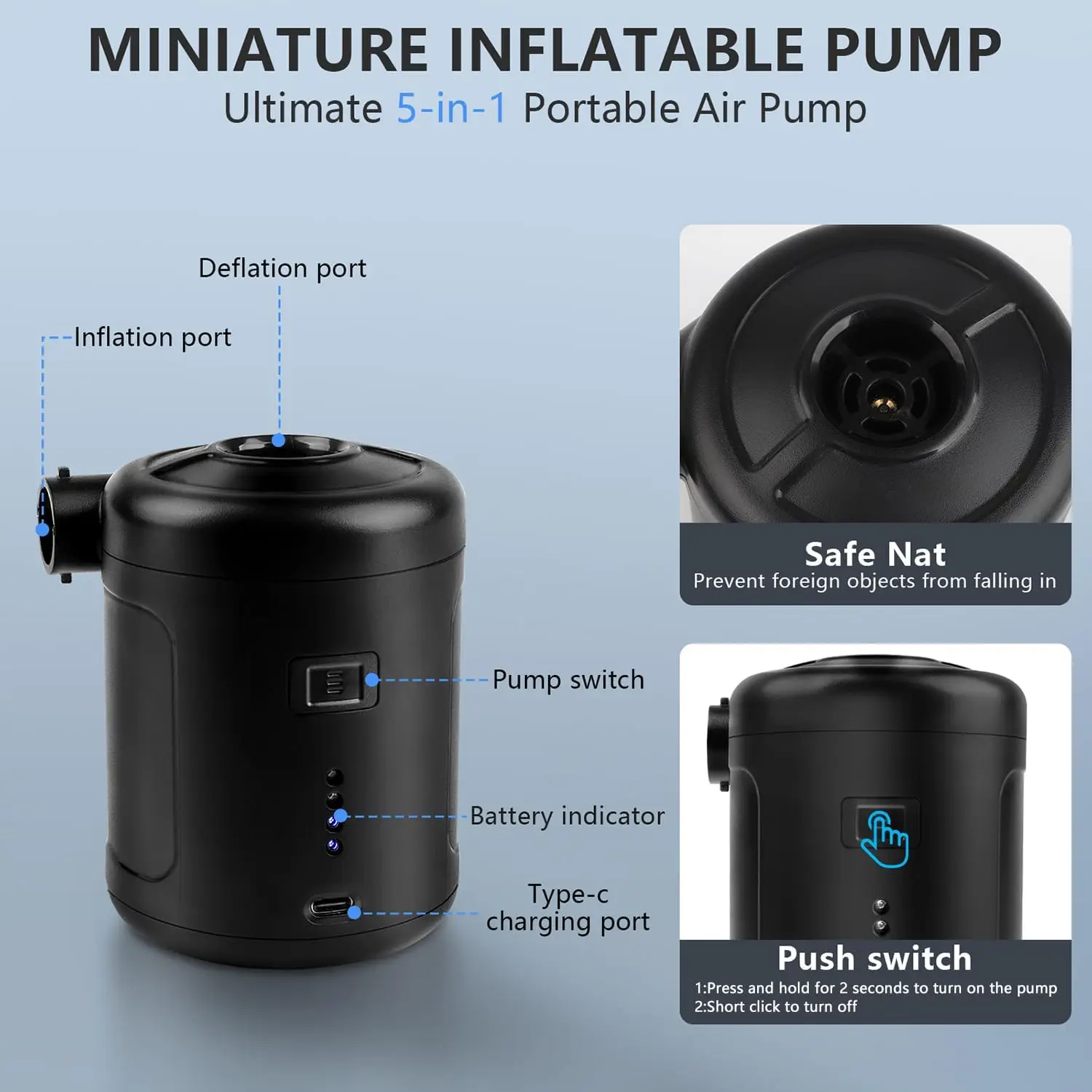 Large Capacity Battery Air Pump for Inflate Deflate Pool Floats Air Bed Air Mattress Swimming Ring Vacuum Storage Bags