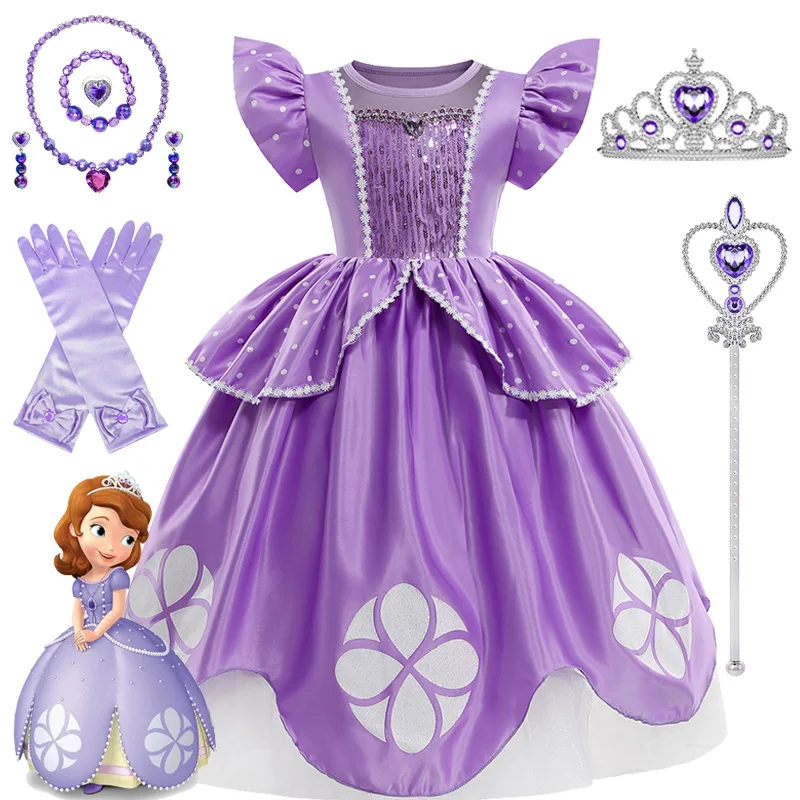 Girls Disney Princess Sofia Vestido, Vestido Cosplay, Carnaval, Bola, Festa, Performance, Presentes de Natal Infantil, Halloween, Novo