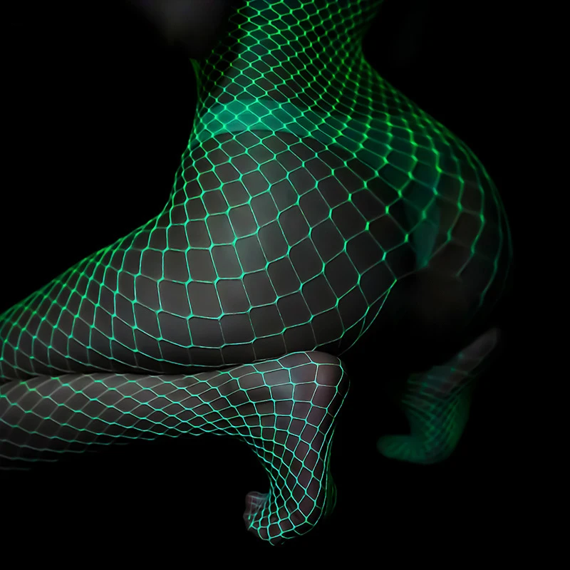 Magic Luminous Fishnet Body Stockings for Moving One-pieces Mesh See Through Bodysuit Fancy Glow In The Dark Nightwear Lingerie