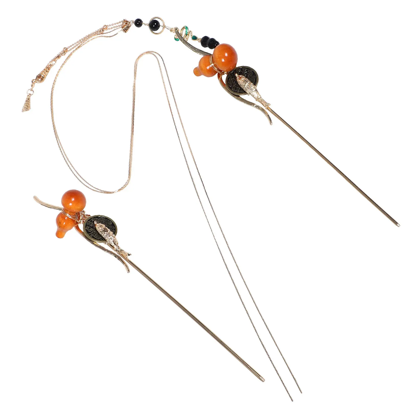 

2Pcs Chinese Hanfu Hairpins Gourd Tassel Hair Forks Chopsticks Bun Updo Holders Traditional Vintage Style Hair Accessories