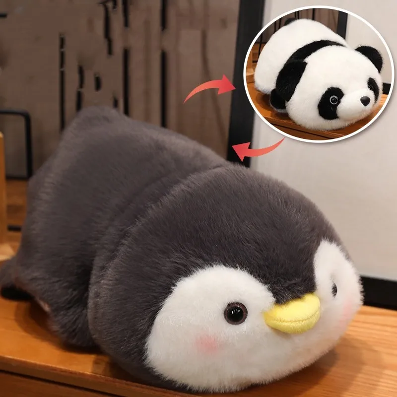 25/35CM Creative Plush Panda Turn to Penguin Plush Toys Elephant Kawaii Flip Animal Pillow Dolls Stuffed Toy Birthday Gift