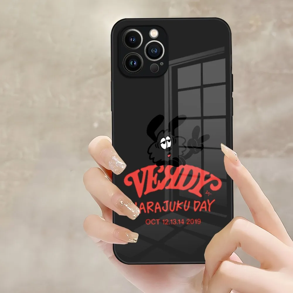 Cartoon VERDY HARAJUKU Phone Case for iPhone 15 Pro 12 14 11 13 Mini X XR XS Max 8 7 6 Plus SE 2020 Glass Design Back Cover