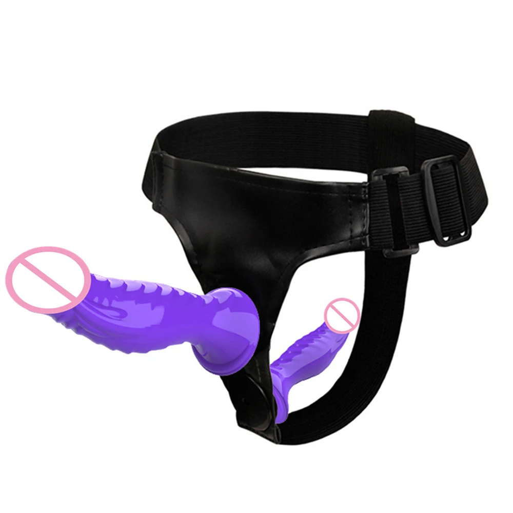 Purple Double Penis Strapon Ultra Elastic Harness Belt Strap On Dildo Sex Toys for Woman Lesbian Couples