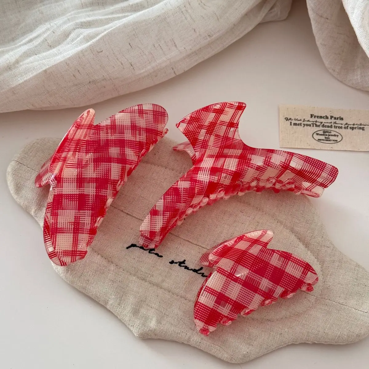 Pinza para el cabello de acetato a cuadros rojos grandes de 10,5 CM, pinzas para el cabello de estilo coreano, pinzas para el cabello de cangrejo Retro clásicas para mujeres y niñas, accesorios para el cabello