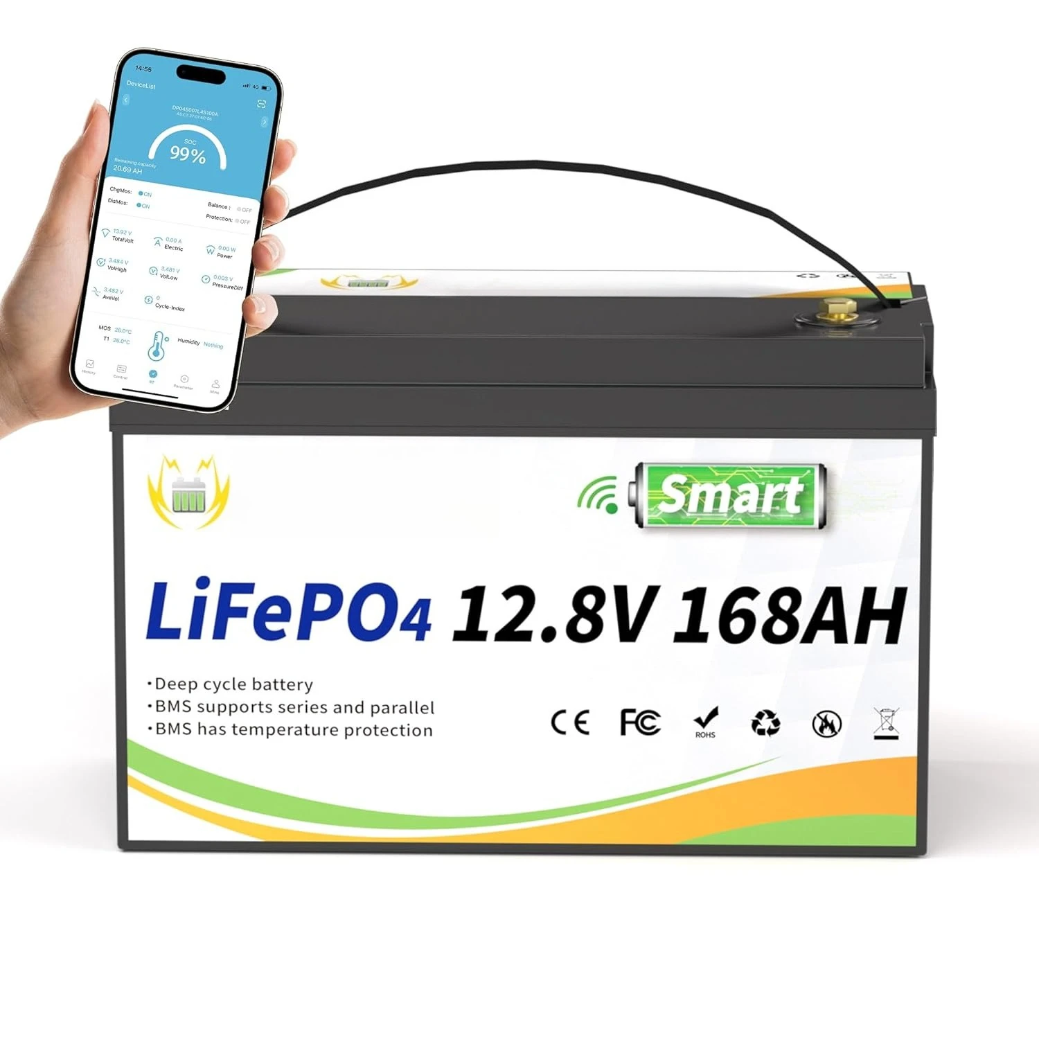 

12V 168AH Lifepo4 Lithium Battery Smart BMS Deep Cycle 17000mAh for Marine Trolling Customized Grade a Cells