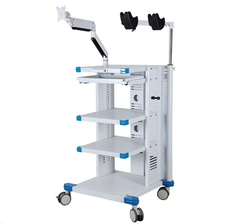 High Quality Endoscopic White Medical Instrument Trolley Aluminium Heavy Duty Medical Furniture Equipment Clinic Wheels Trolley