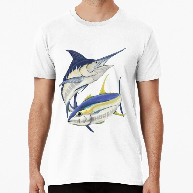 Crewneck Apparel Full Color Deep Sea Marine Predator Oil Painting Print Yellowfin Vibrant Stripes for Daily Outwear