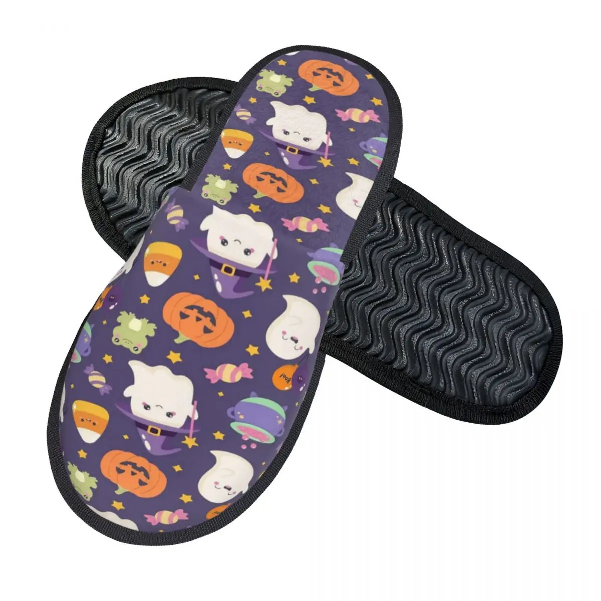 Halloween Ghost Pumpkin Spooky Trick Or Treat Witch Home Cotton Slippers Indoor Cozy Household Fur Slippers Slides Non-skid