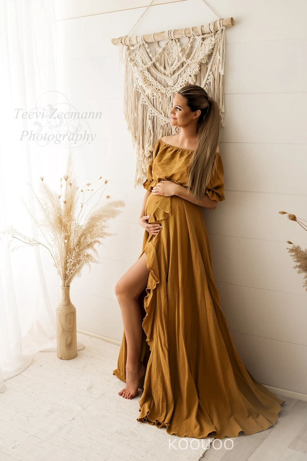 Maternity Dresses Photo Shoot Boho Texas Top Pregnancy Vintage Photogrpahy Slit Gown Callella Limited Edition Off Shoulder