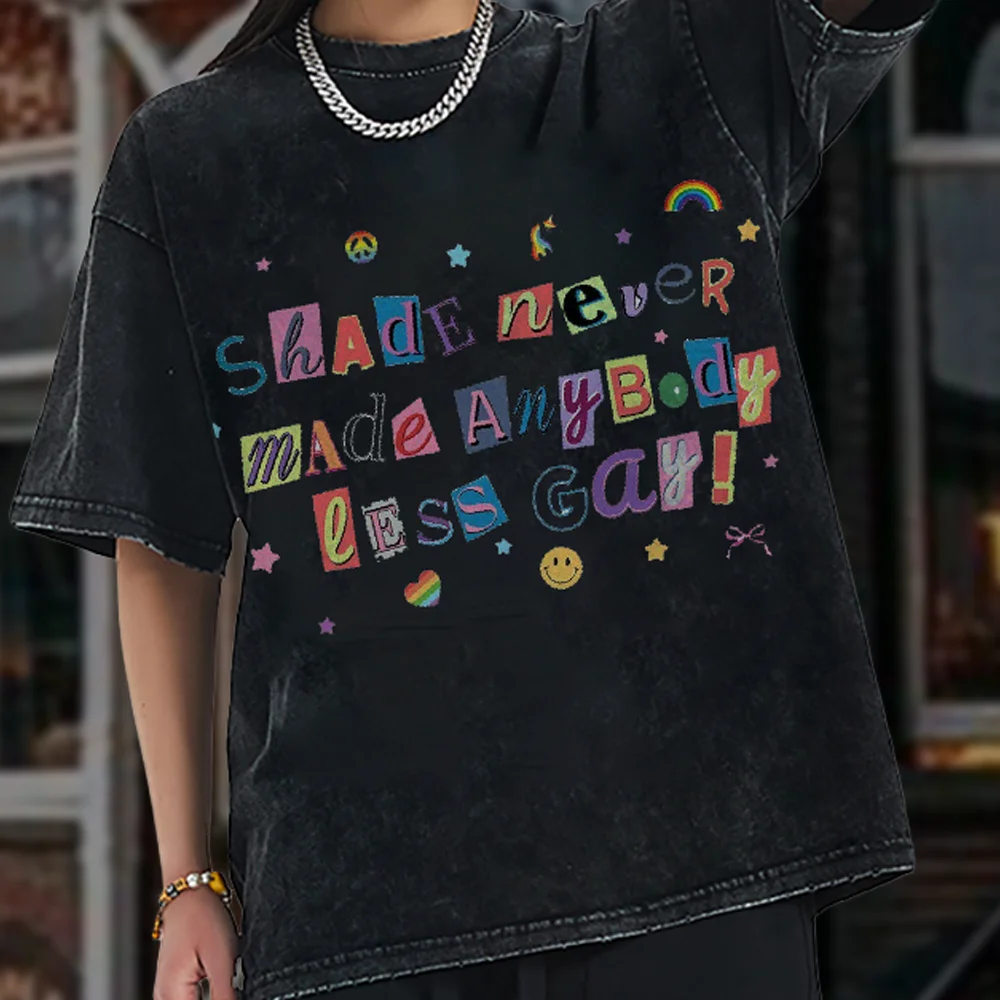 

Cute Casual Elements Letter Print Women's T-Shirt Oversized Washed Breathable Short Sleeves Simple Style Fashion Tee 2024 Summer