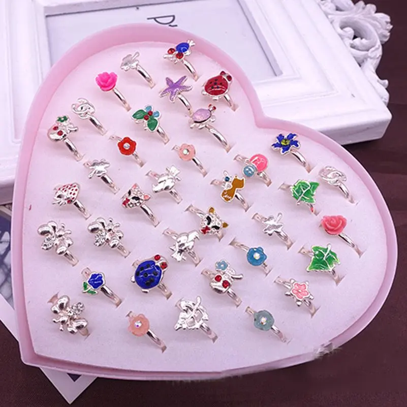 Wholesale 10pcs/lot Mix Styles Cute Children Rings Butterfly Plant Animal Alloy Ring Finger Jewelry Rings Kid Girls Toys No Box