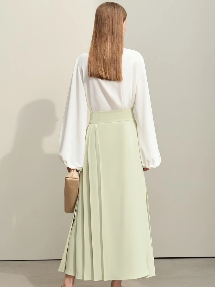 Amii Minimalism 2025 Women Horse Face Skirts Summer New Elegant Chinese Style Pleated Strapped Loose A-Line Lady Skirt 12442039