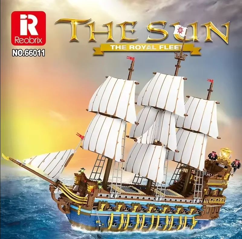 Reobrix 66011 De Koninklijke Vloot Het Zonneschip Piratenschip Model MOC Steentjes Kleine Deeltjes Bouw Speelgoed Bouwblokken Cadeau Voor Jongens