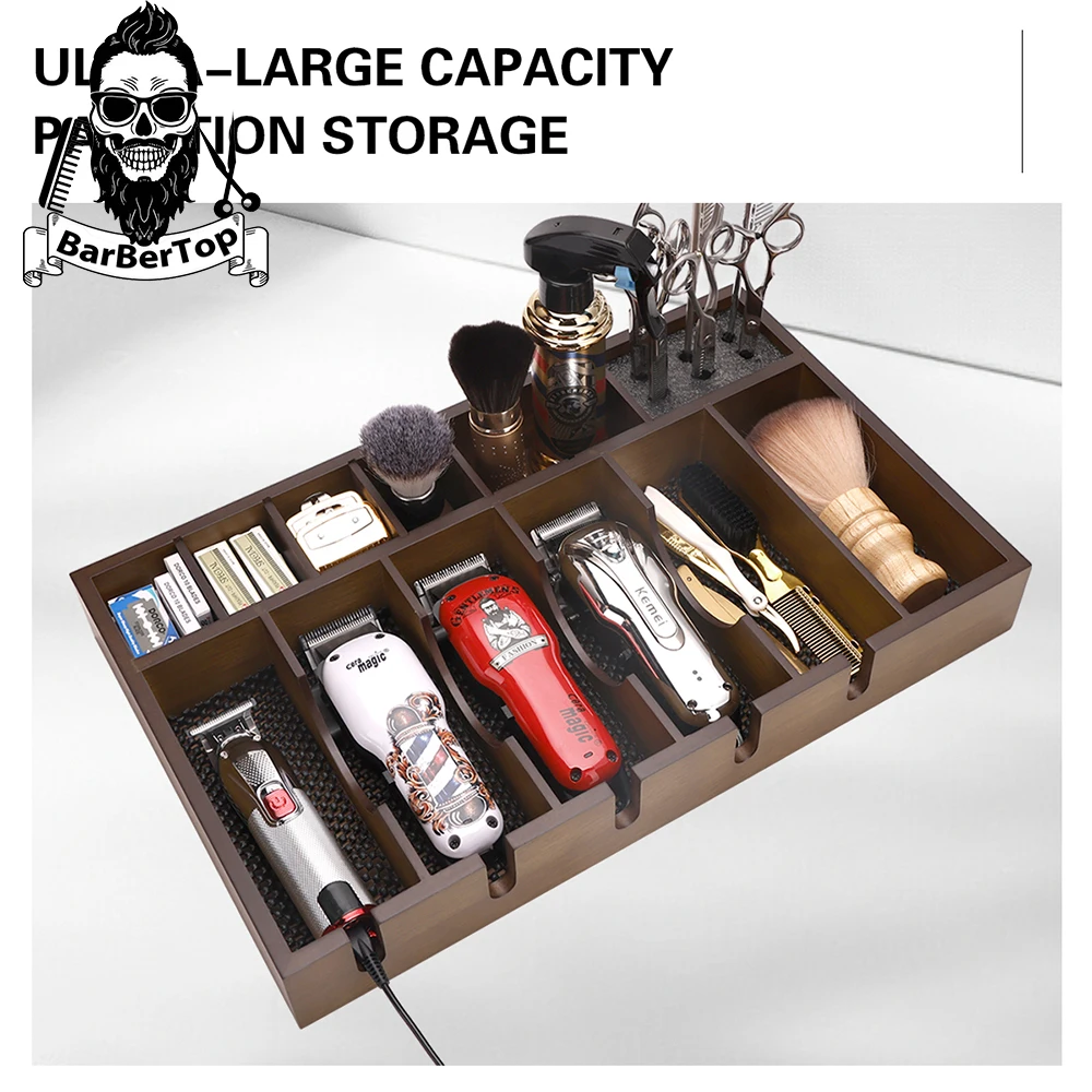 Barbershop Scissors Woodiness Organizer Box Professional Barber Electric Clipper Tray Hair Salon Styling Tools Accessories