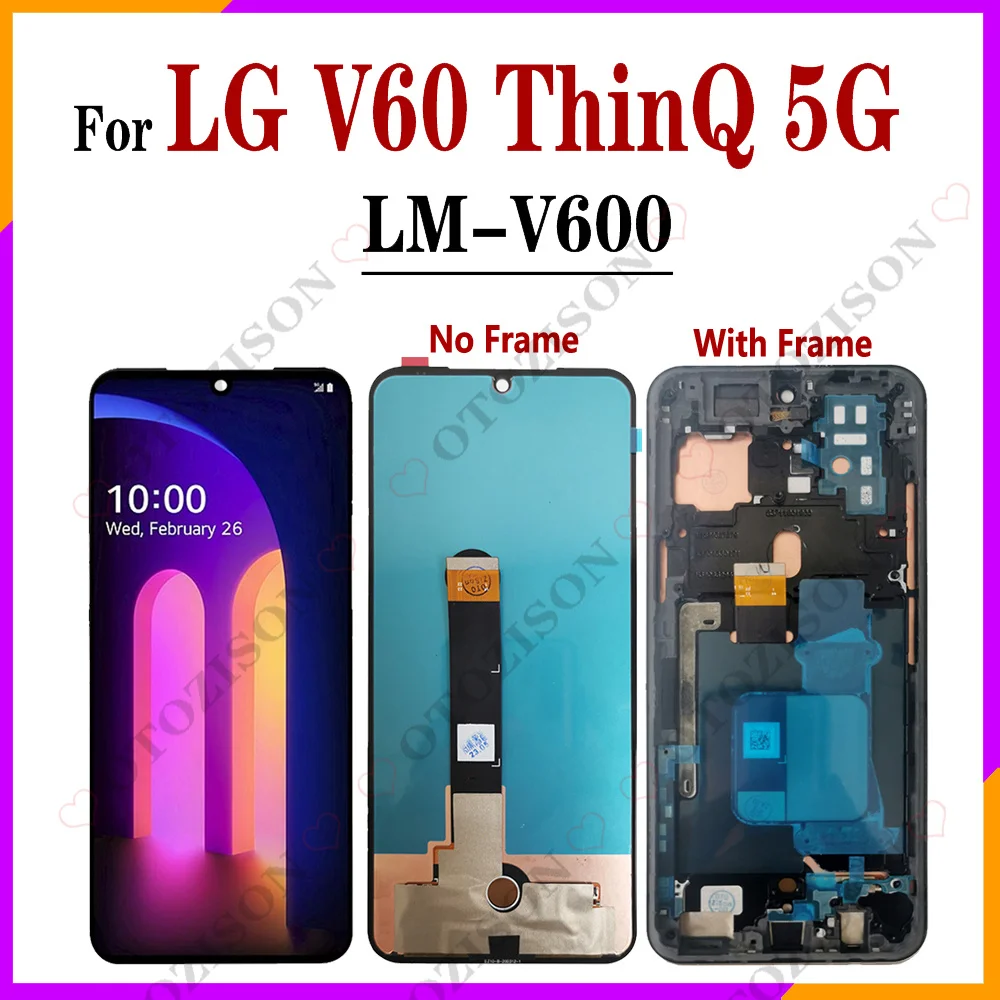 Tela AMOLED para LG V60 ThinQ 5G com Aro V600 LM-V600, Display LCD Touch Screen e Digitalizador para LG V60
