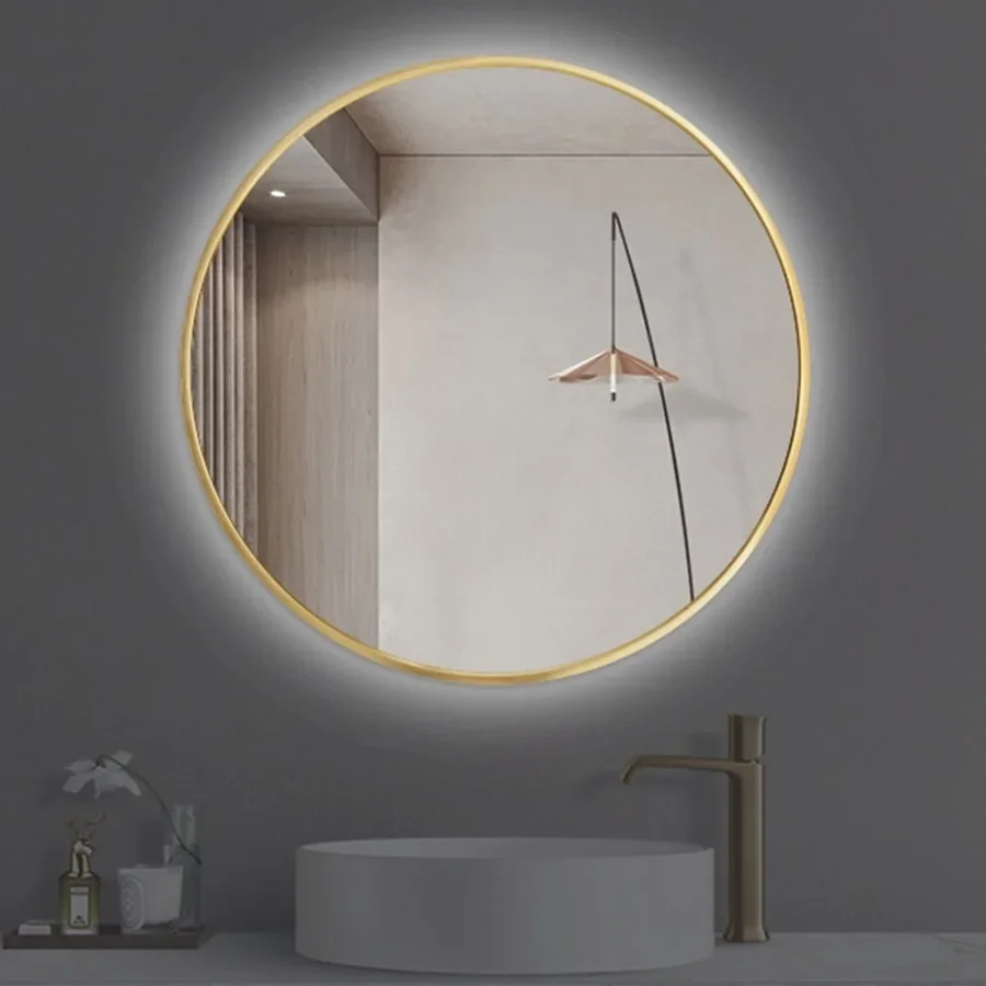 Round Bathroom Wall Mirror Led Touch Modern Smart Aesthetic Shower Mirror Nordic Touch Switch Vanity Mirror Bathroom Fixture