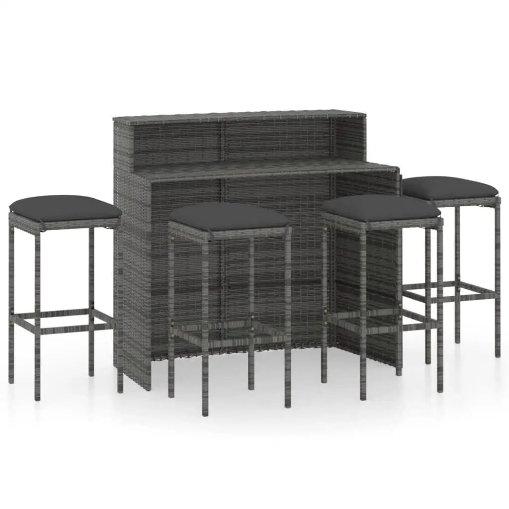 5-Piece Gray Patio Bar Set with Cushions for Outdoor Dining - Stylish & Comfortable