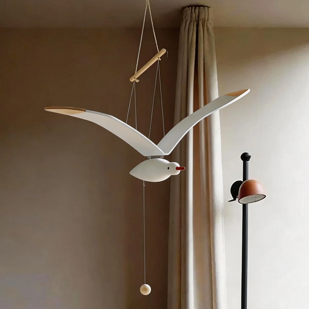 Hand Carved Wooden Seagull Hanging Wind Chime Aerial Pendant Flying Seagull Home Decor Window   Nursery Children's Room Hanging