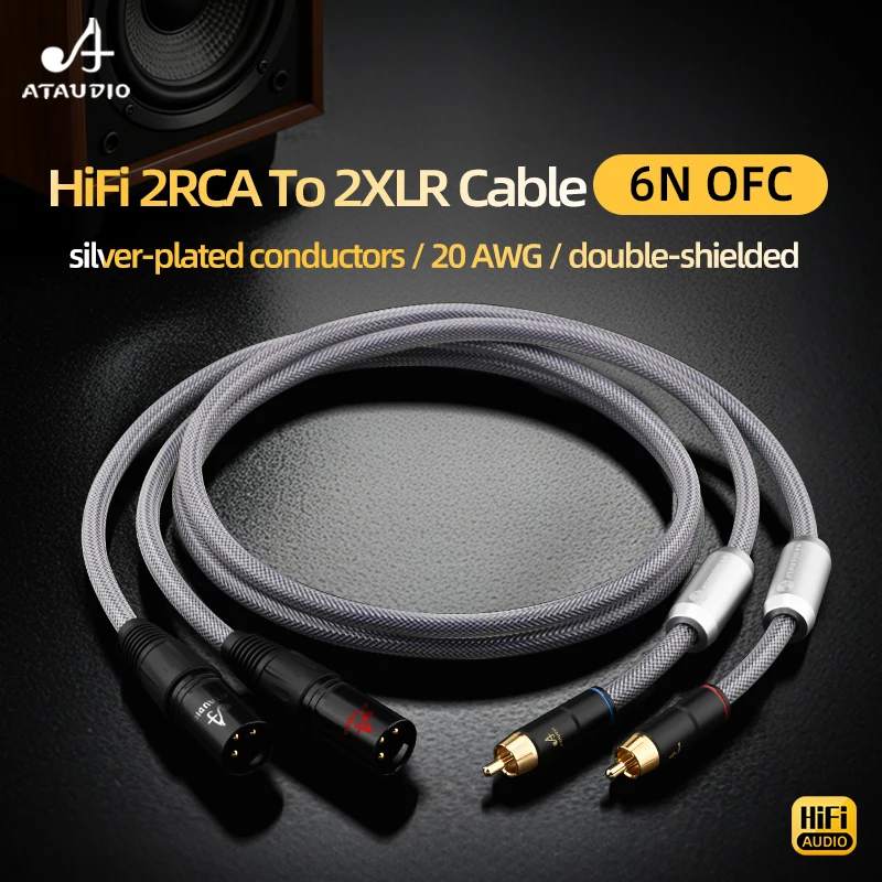 Hi-end One Pair HiFi RCA to XLR Balanced Audio Cable for Amplifier DAC 2RCA Male to 2XLR Male and Female Interconnect Cable
