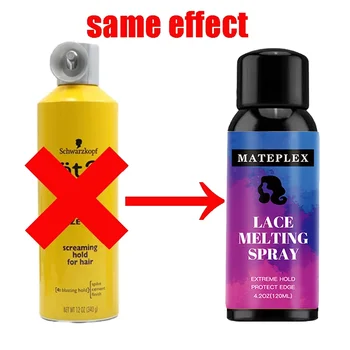 Spray de derretimento de renda 120ml, spray de derretimento e retenção de secagem rápida para perucas, adesivo de cabelo sem cola, forte acabamento natural