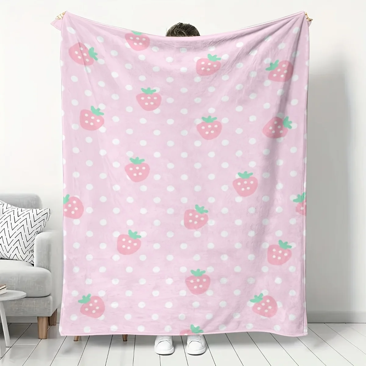 Sweet Strawberry Pattern Blankets Warm Cozy Sofa Throw Blanket Cute Kawaii Pink Room Decor Bed Nap Bedspread Blanket Luxury