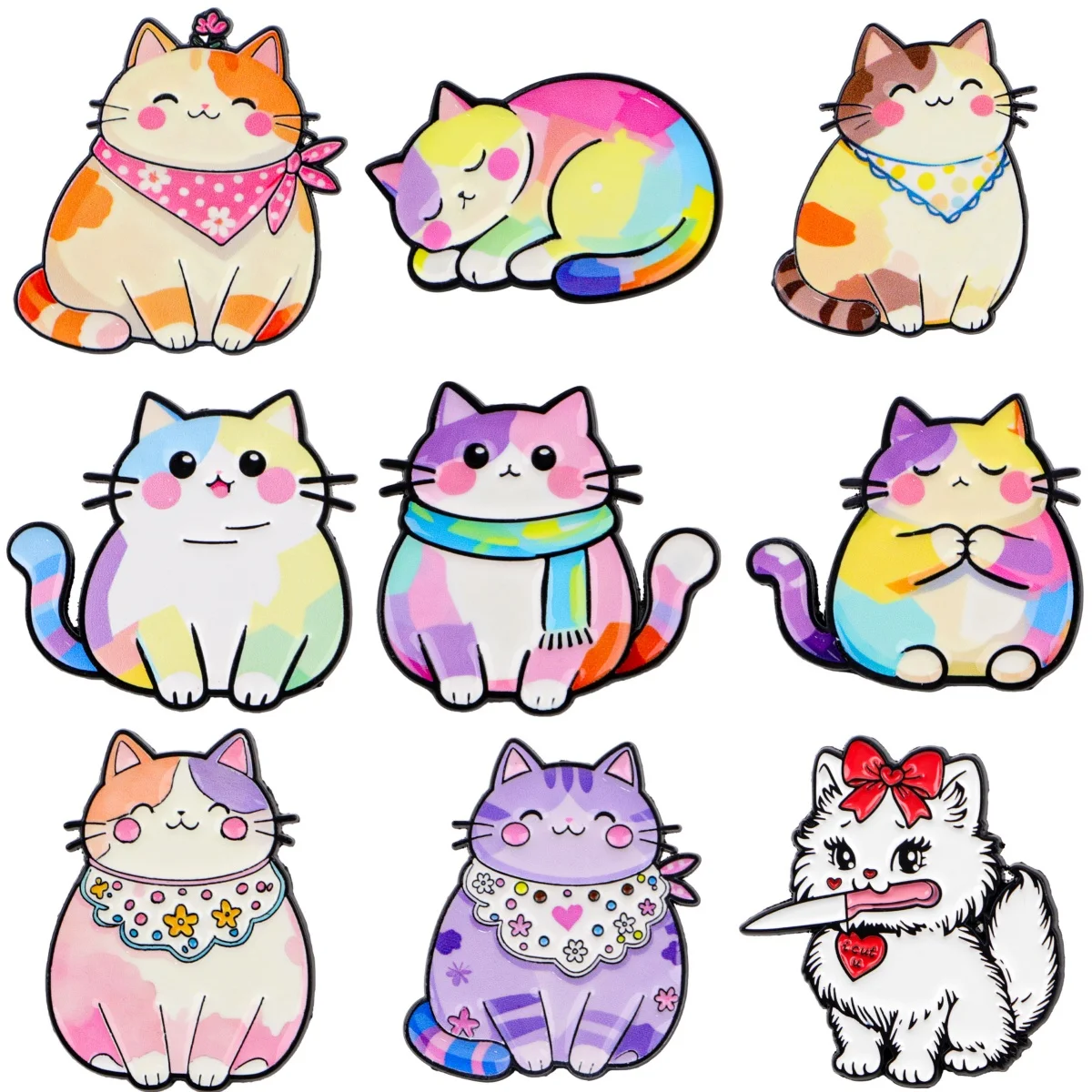 Bunte Regenbogen Katze Broschen Für Frauen Cartoon Tier Emaille Pin Metall Abzeichen Schmuck Kleidung Rucksack Zubehör Kinder Geschenk