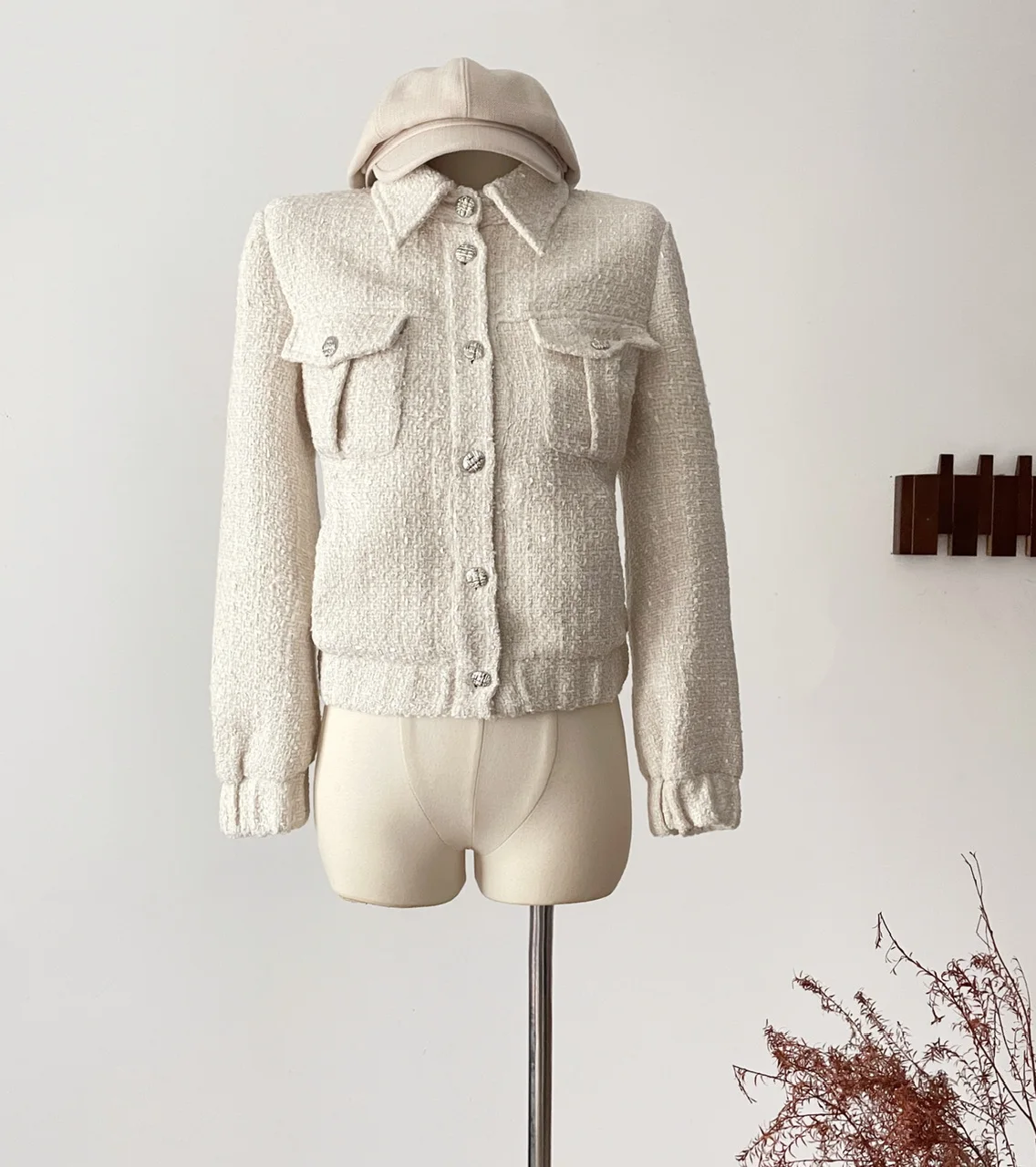 

Женская осенне-зимняя шикарная твидовая куртка с длинным рукавом и отложным воротником и карманами, женская элегантная однобортная твидовая верхняя одежда, топ