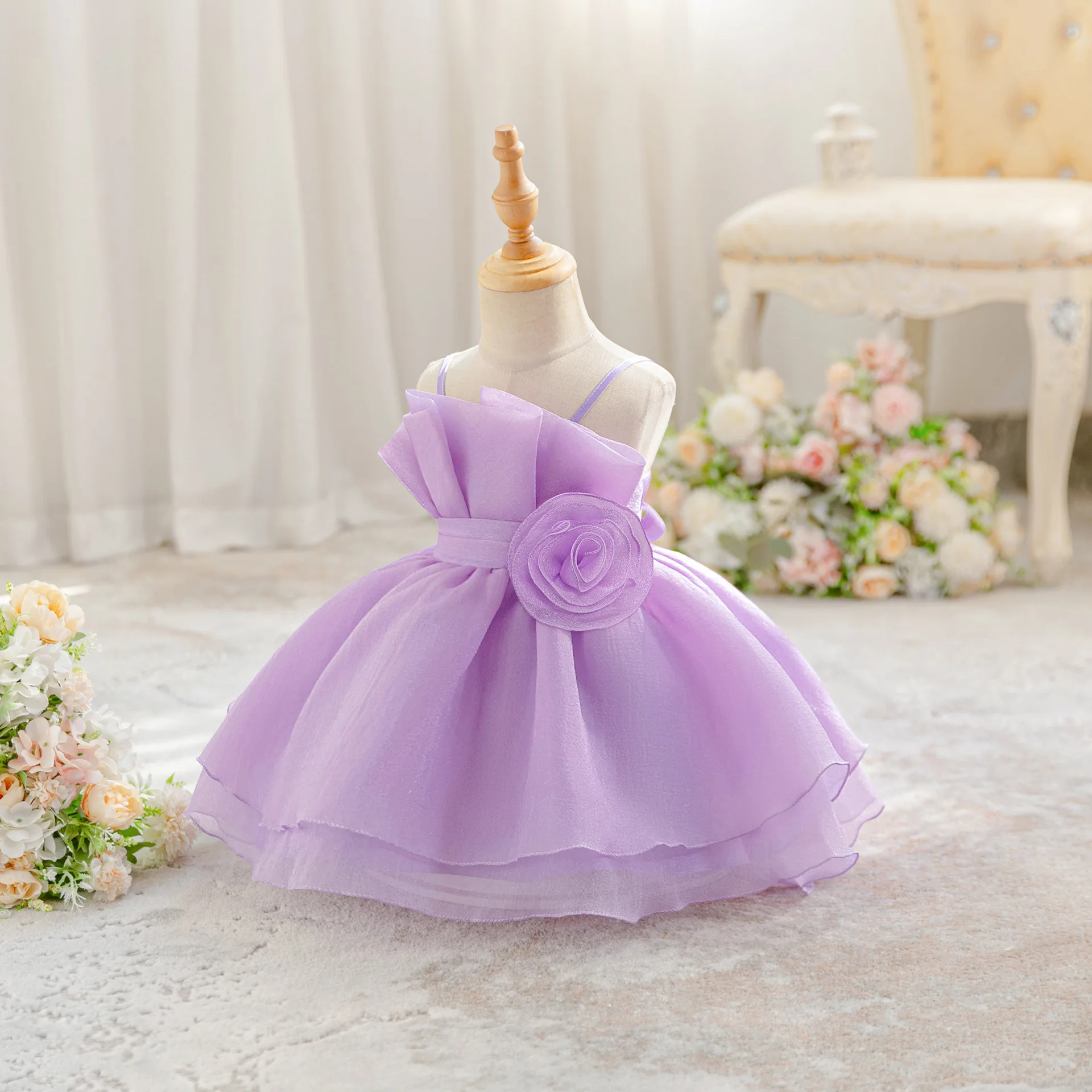 Girls Dresses Toddler Baptism 1st Birthday Princess Prom Dress Girl Elegant Tulle Bridesmaids Costume Toddler Wedding Party Baby