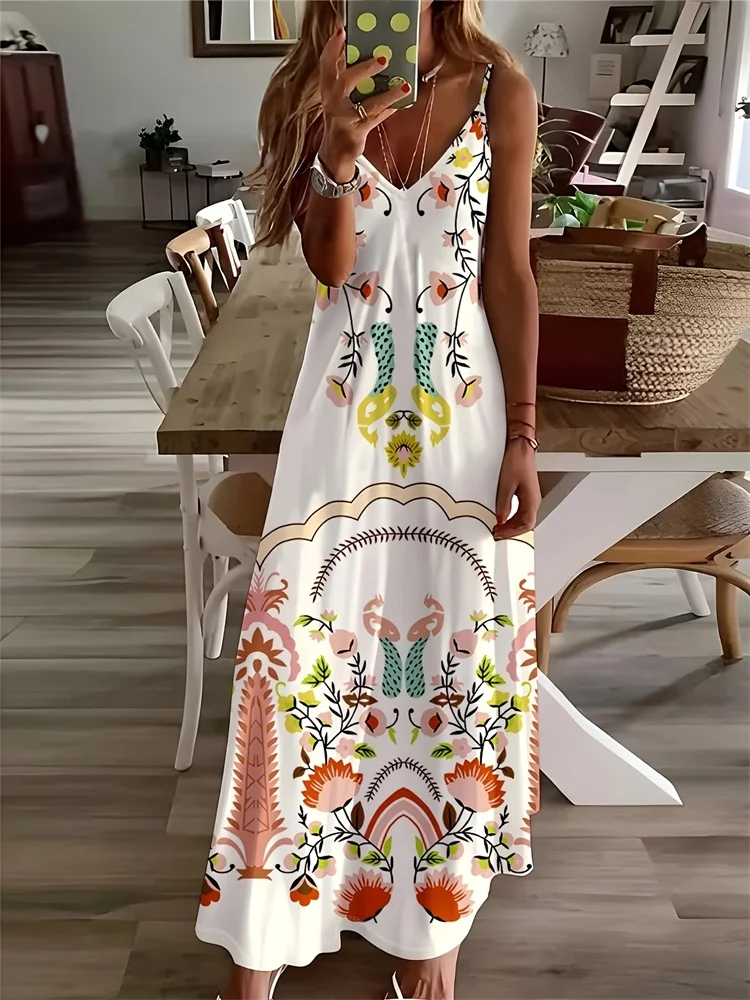 Простое повседневное платье до колена с геометрическим 3D принтом, уличное модное длинное платье с лямкой на шее, модное женское длинное платье