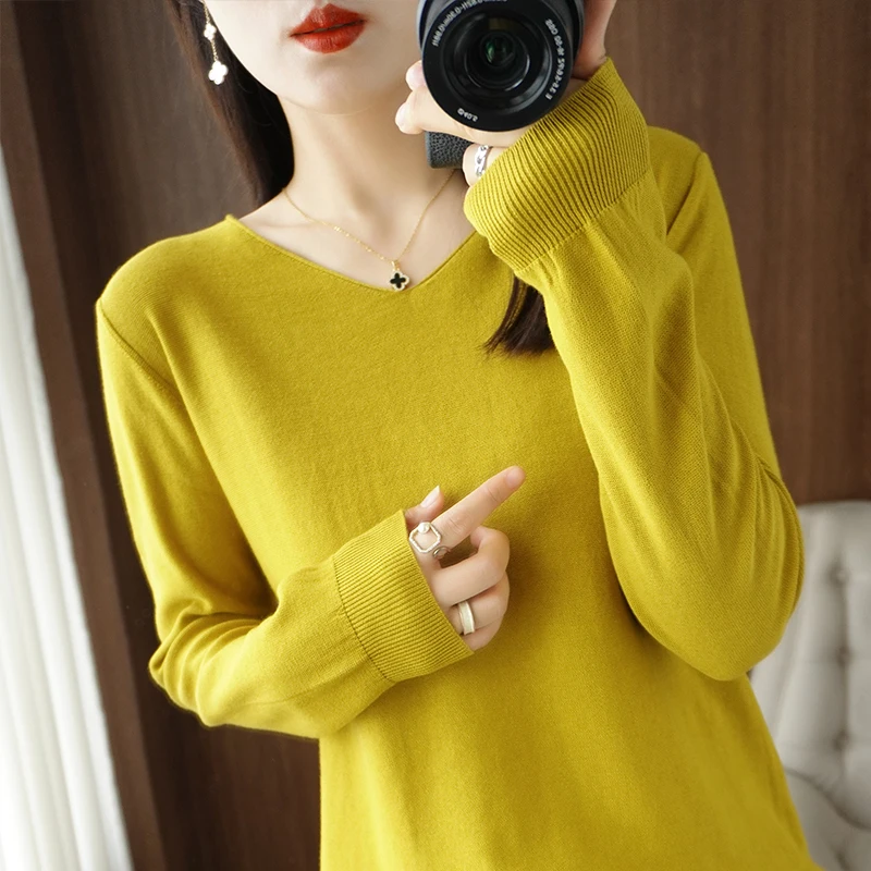 

Spring And Autumn Sell Female Sweater V Neck Long Sleeve Sweater Fashionable Temperament Leisure And Comfortable Base Shirt