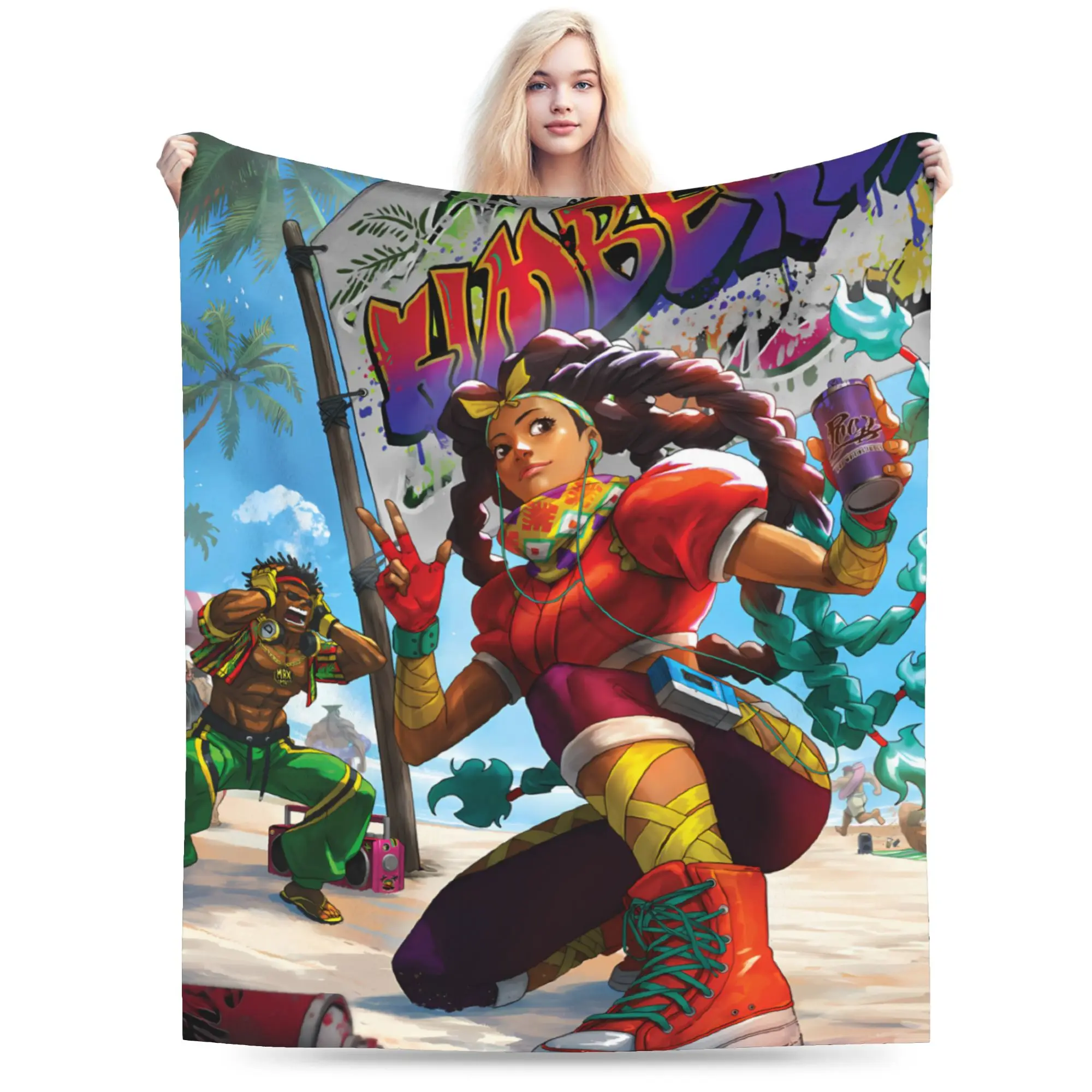 Retro Street Fighter 6 Flannel Blanket Characters Game Super Soft Throw Blanket for Outdoor Airplane Travel Sofa Bed Cover