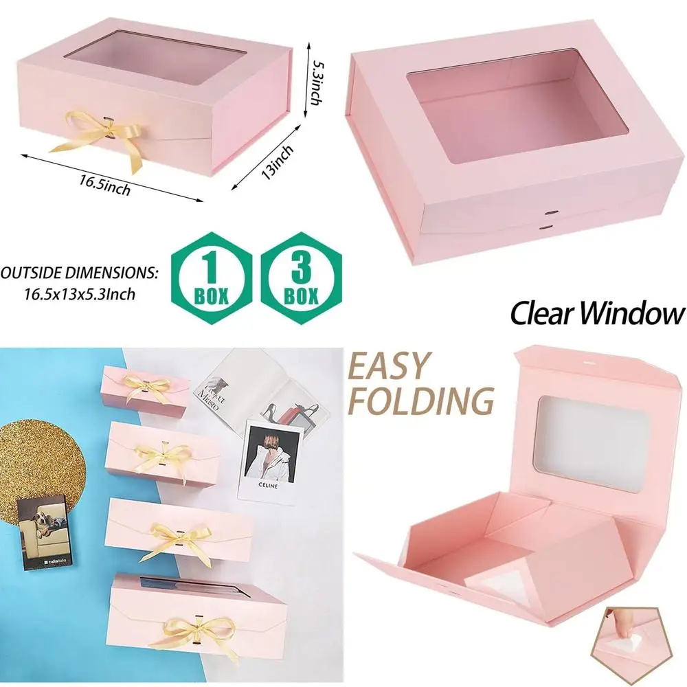 

Pink Extra Large Gift Boxes with Window and Magnetic Closure, 16.5x13x5.3 Inches
