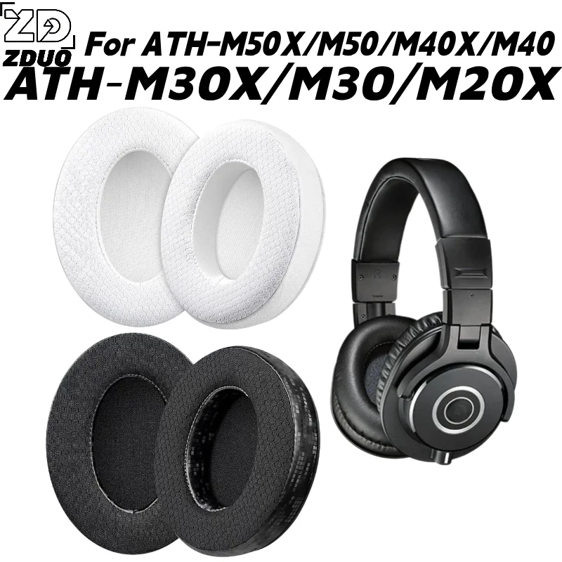 For ATH-M50X/M50/M40X/M40/ATH-M30X/M30/M20X Headsets, Mesh Spliced PU Leather Cushions, Soft Memory Foam Replacement Ear Covers
