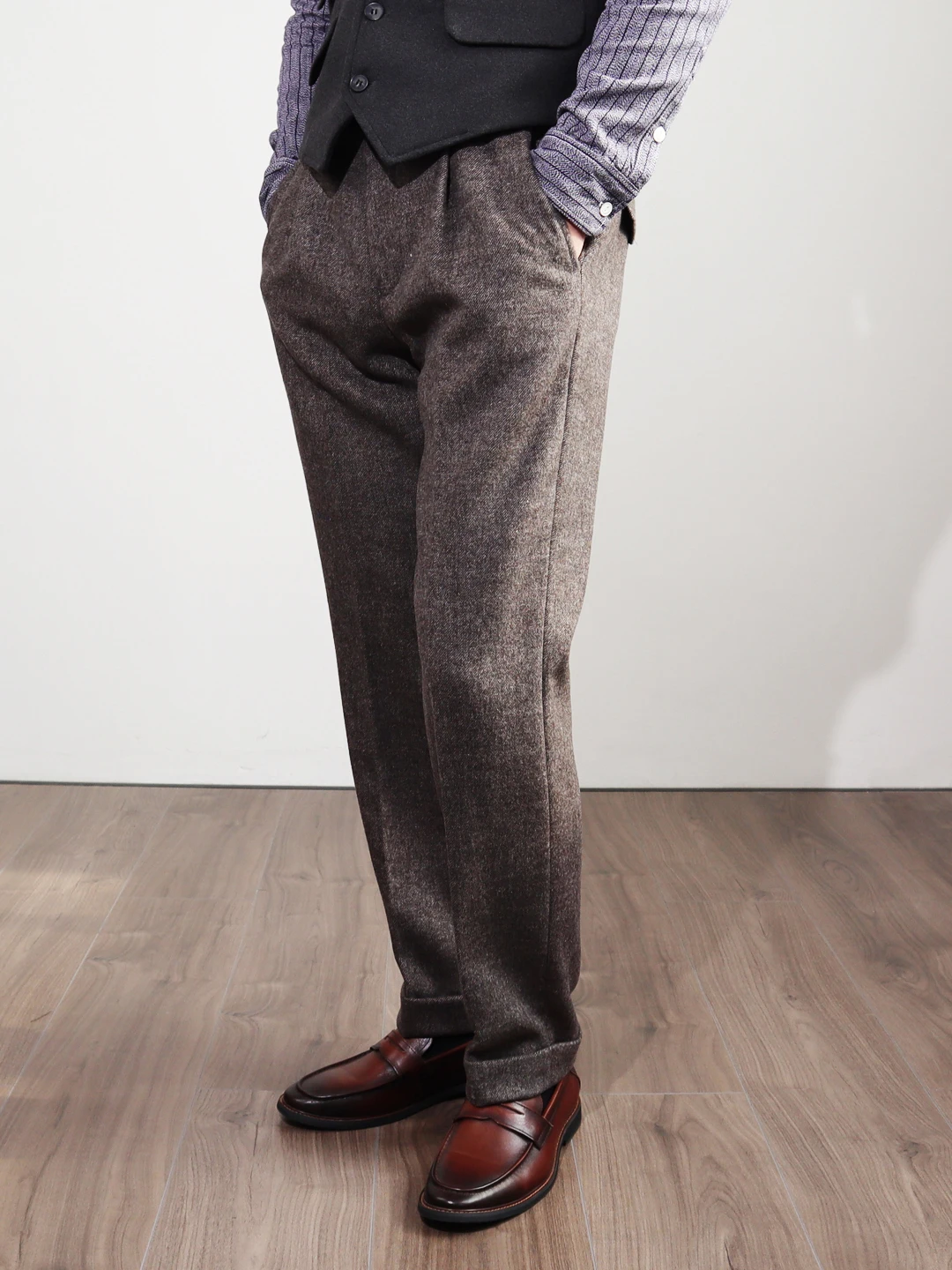 

CAILW American Retro Tweed Wool Thi Busin Casual Men's Autumn Winter Straight Leg Slimming Long Pants