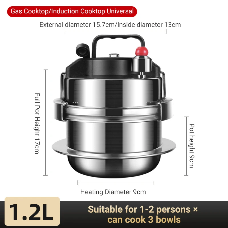 Outdoor Camping Mini Pressure Pot 0.8L-1.6L Stainless Steel Upgraded Household Gas Induction Cooker Cooking Pressure Pot